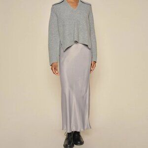 MOS MOSH Briana Glossi Skirt, Maxi Grey Satin Skirt , sz. S, NWT